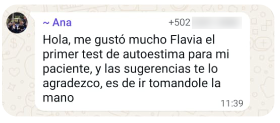 Mensaje de WhatsApp de Ana sobre test de autoestima