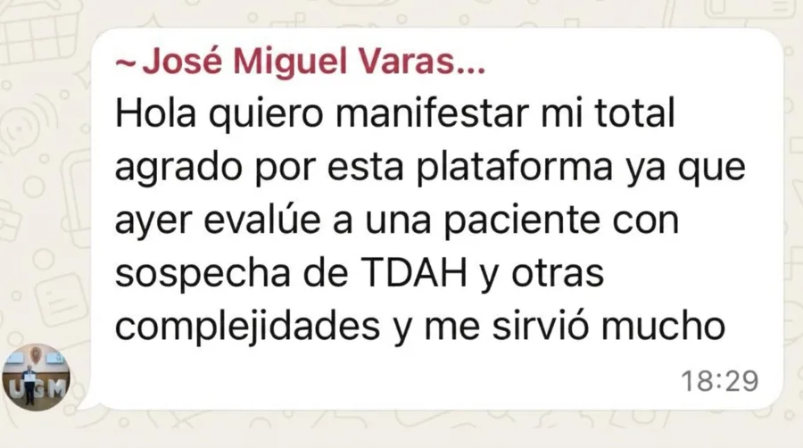 Mensaje de WhatsApp de José Miguel Varas sobre PsicoTest Pro